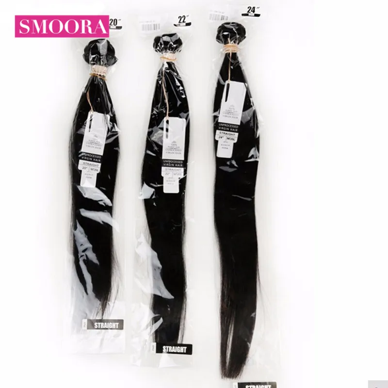 

SMOORA Human Hair Bundles Hair Extensions Peruvian Straight Hair 1/3/4 Bundles Deal Remy Long Length 28 30 32 34 36 38 40 inch
