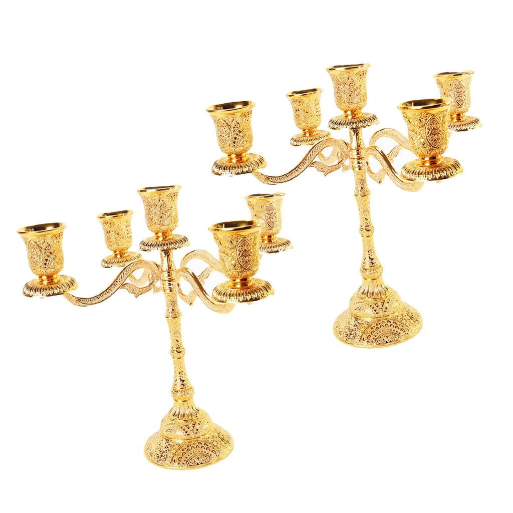 Роскошный золотой цвет канделябр держатель для свечей 5 рук в подарок свадеб дома