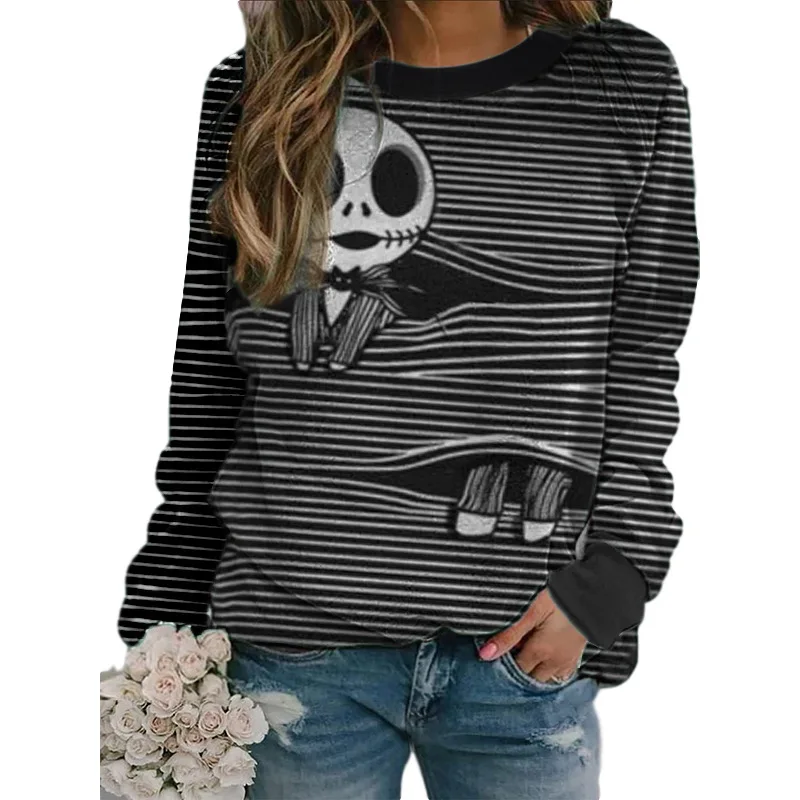 

Women Skull Printed Harajuku Hoodies Sweatshirts Autumn Winter Round Neck Long Sleeve Casual Tops Tee For Female