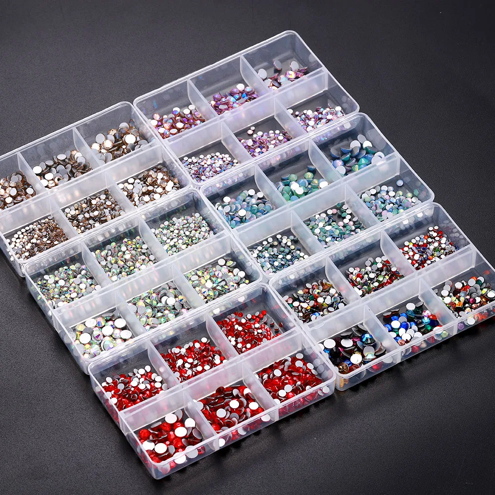 

1 Box Mixed Size 3D Nail Decoration Multicolor Glass Nail Art Rhinestones Flat Beads Crystal Gems Nail Art Accessories Manicure