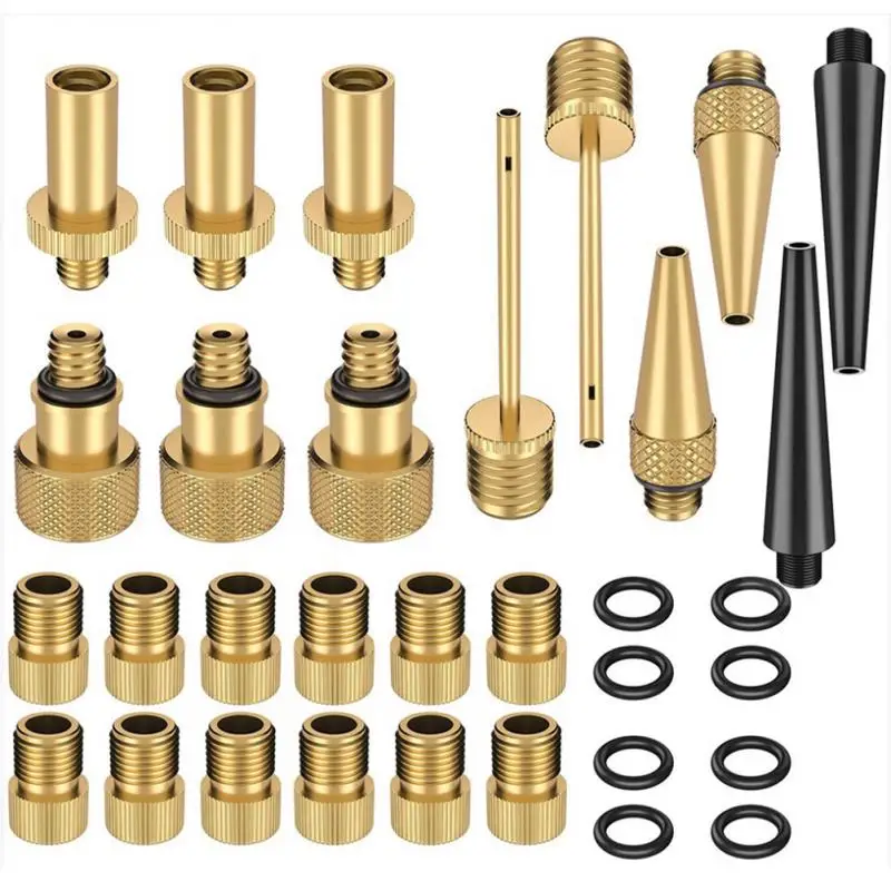 

25/32PCS Premium Brass Valve Adapters Bicycle Tire Valve Adapters Ball Pump Needles Adapter Kits As Inflators And Accessories