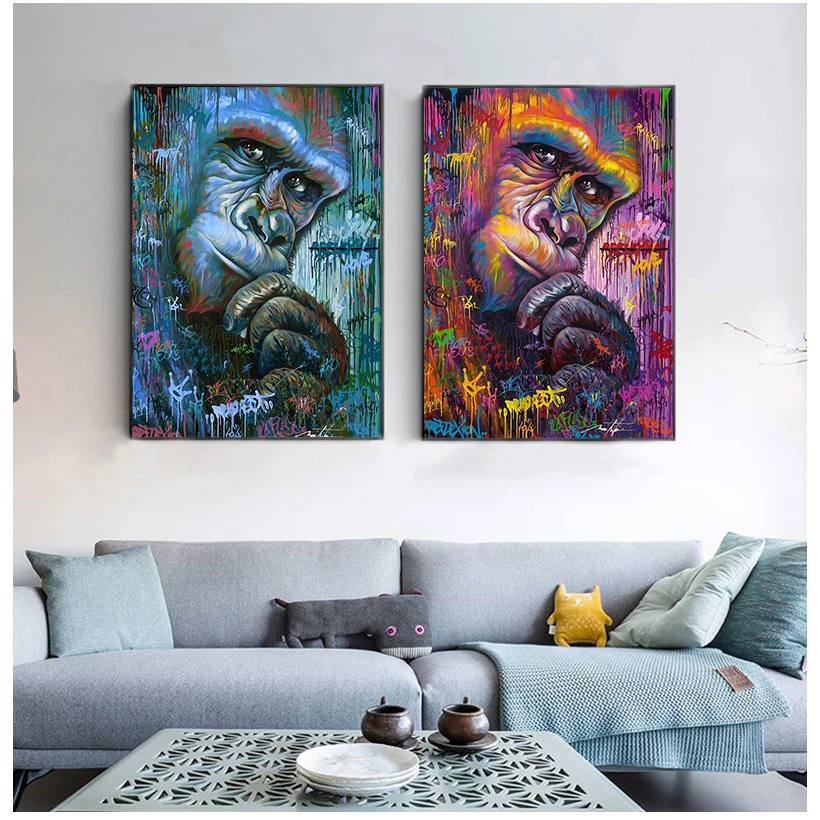 Абстрактные граффити гориллы обезьяны постеры с животными принтами холст