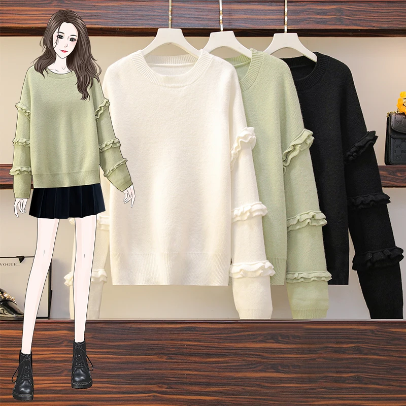 

Зеленые, черные вязаные милые модные пуловеры больших размеров в Корейском стиле для осени, женская одежда, женские свитера