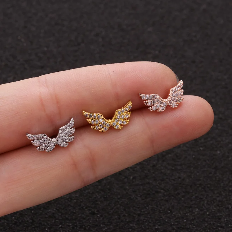 

1PCS 20G Angel Wings Stainless Steel Ear Cartilage Helix Screw Back Earring Stud Cz Tragus Rook Piercing Jewelry