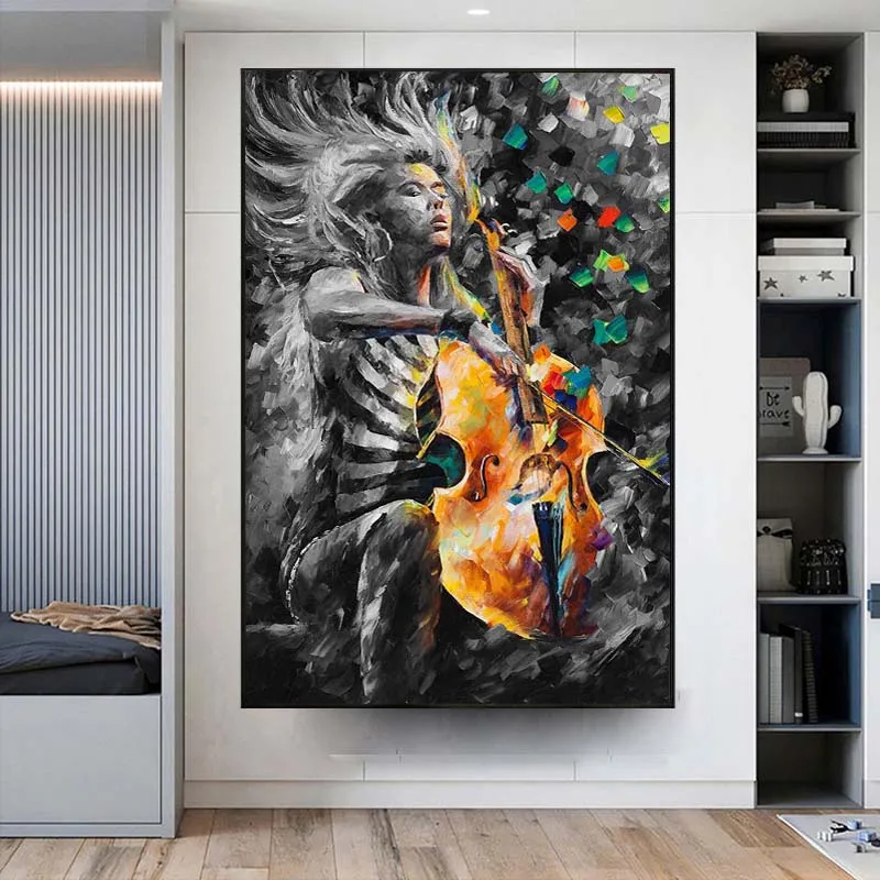 

Canvas Painting Abstract Graffiti Violin Woman Wall Art Violinist Poster Print Wall Picture for Living Room Interior Decoration