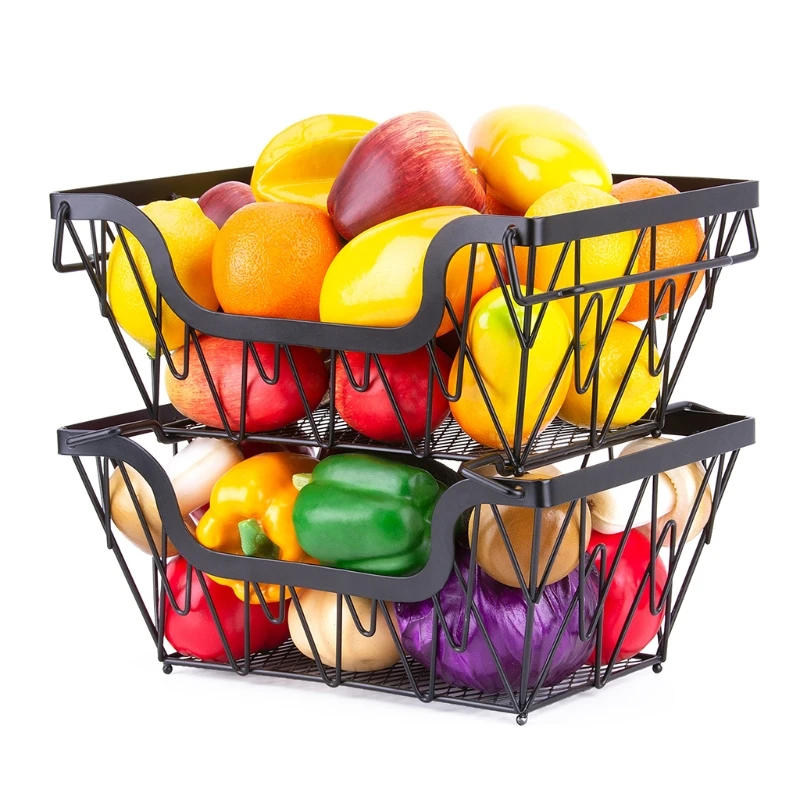 

2 Tier Metal Fruit Basket Display Stand Vegetables Fruits Bread Counter Storage Organizer for Kitchen Bathroom