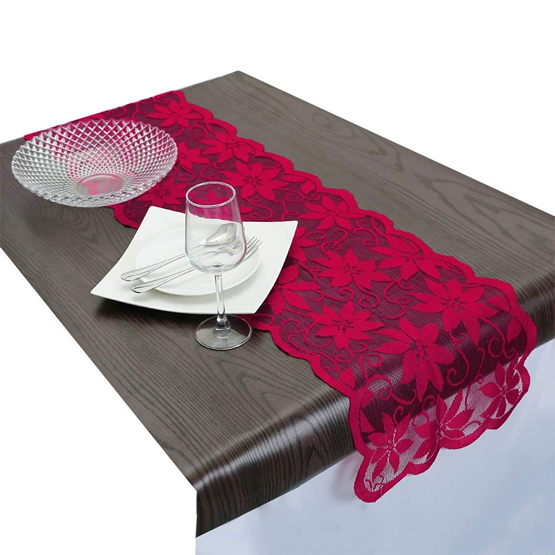33x183 см красная кружевная скатерть с кисточками Цветочная для кухонного стола