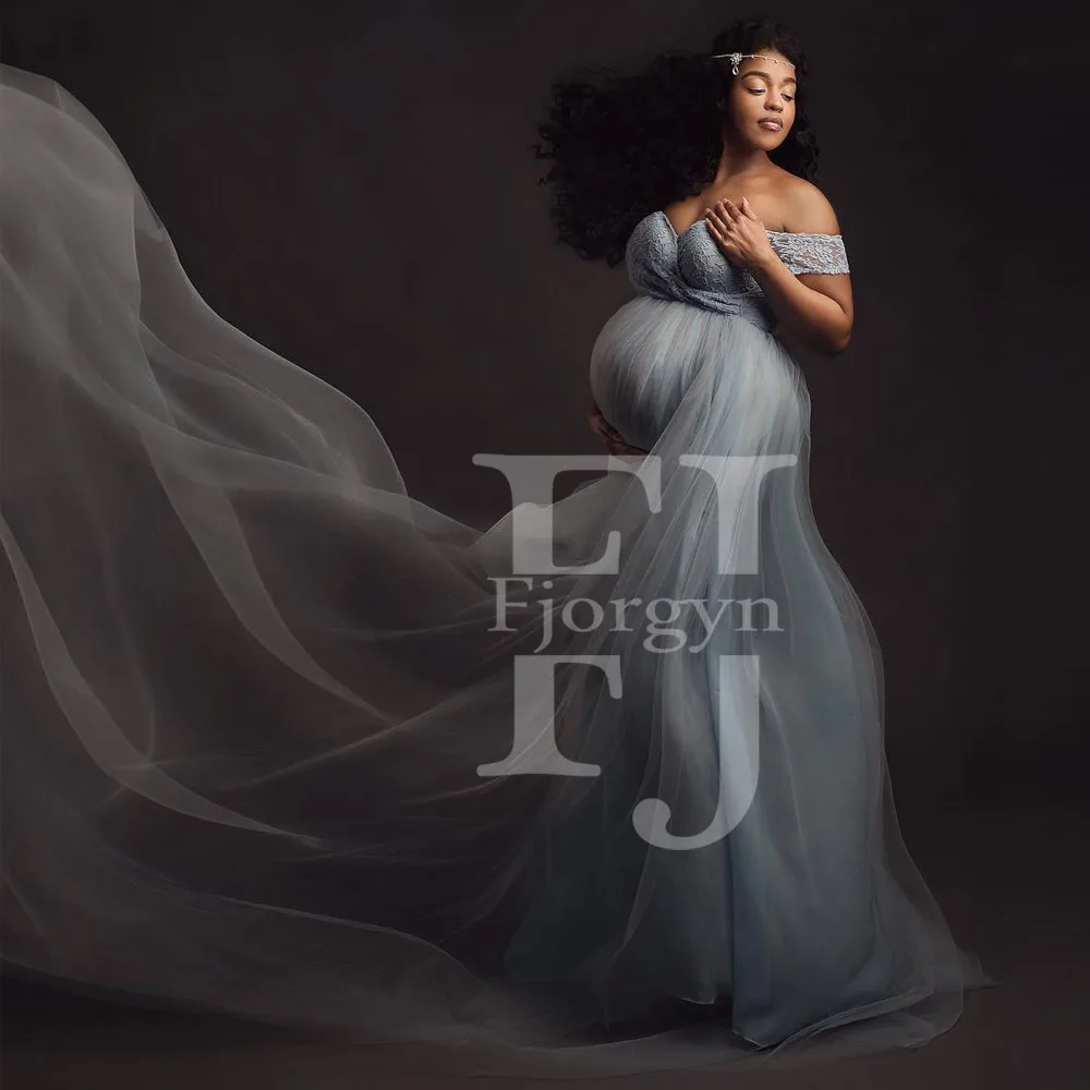 

2021 Off Shoulder Lace and Tulle Maternity Dresses Woman Robes свадебное платье Pregnancy Dress Formal Party Gowns