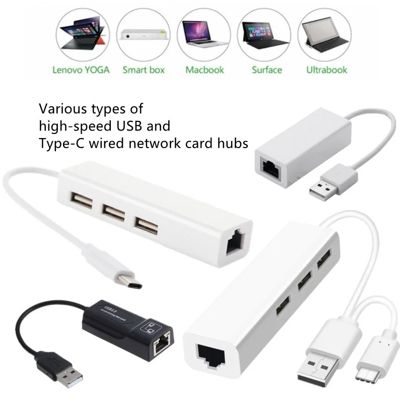 

USB C-type high-speed notebook and tablet, network card and cable RJ45, 3 ports, OTG hub, Ethernet, LAN