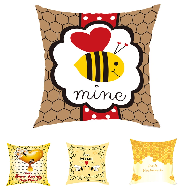 

Bee Buzz Cushion Cover Throw Pillows Printed Peach Skin Sofa Cushion Cover Car Home Decoration Pillowcase 45X45CM