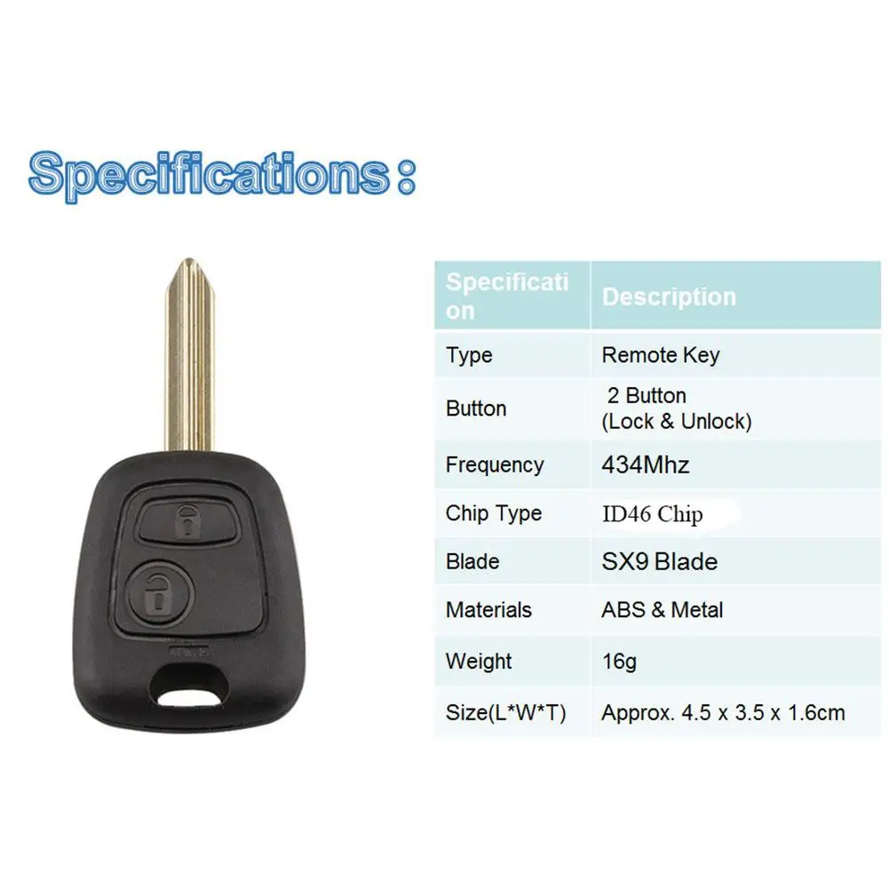 Автомобильный пульт дистанционного управления 2 кнопки 433 МГц для Citroen Saxo Picasso Xsara