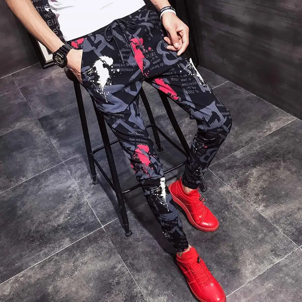 

Men Clothes Summer New Harem Pants Men Slim Fit Casual Men Floral Pants Drawstring Young Mens Joggers Hip Hop Trousers