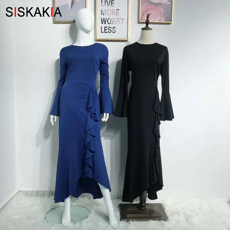Siskakia/длинное платье Русалочки Однотонное в стиле пэчворк с оборками