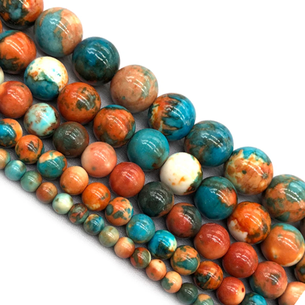 Натуральный камень оранжевый синий точечный Радужный круглые свободные бисеры