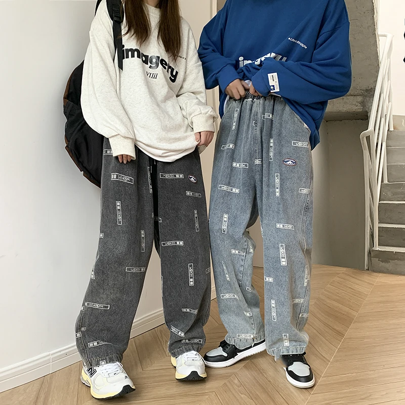 

HIP HOP Streetwear Punk Loose Skateboard Patchwork Blue Denim Jeans Men'S Fashion Clothing FOR 2021 Spring Autumn Trousers