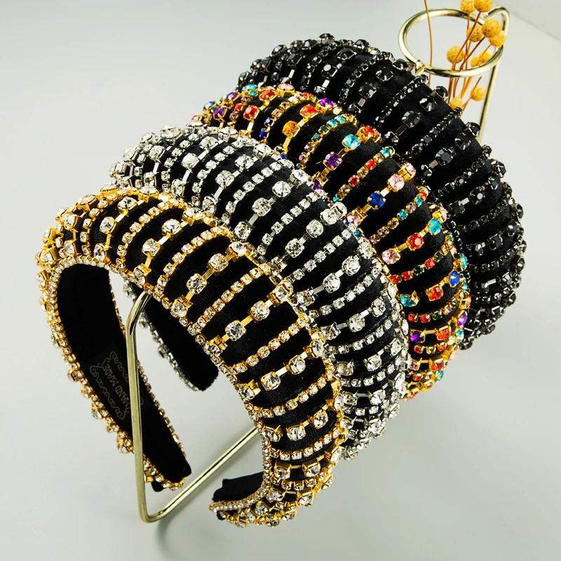 

Za Baroque Polychromatic Rhinestone Headband for Women's Gorgeous Shining Sponge Hairband For Women Party Hair Accessories