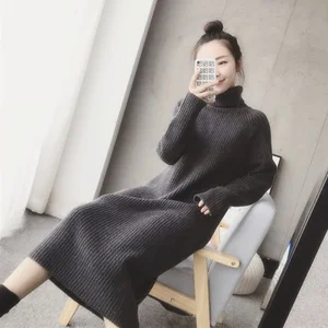 Long Sweater Dress Oversized Women Maxi Dress Knitted Turtleneck Dress Loose Long Dresses Thick Sweater Party Dresses