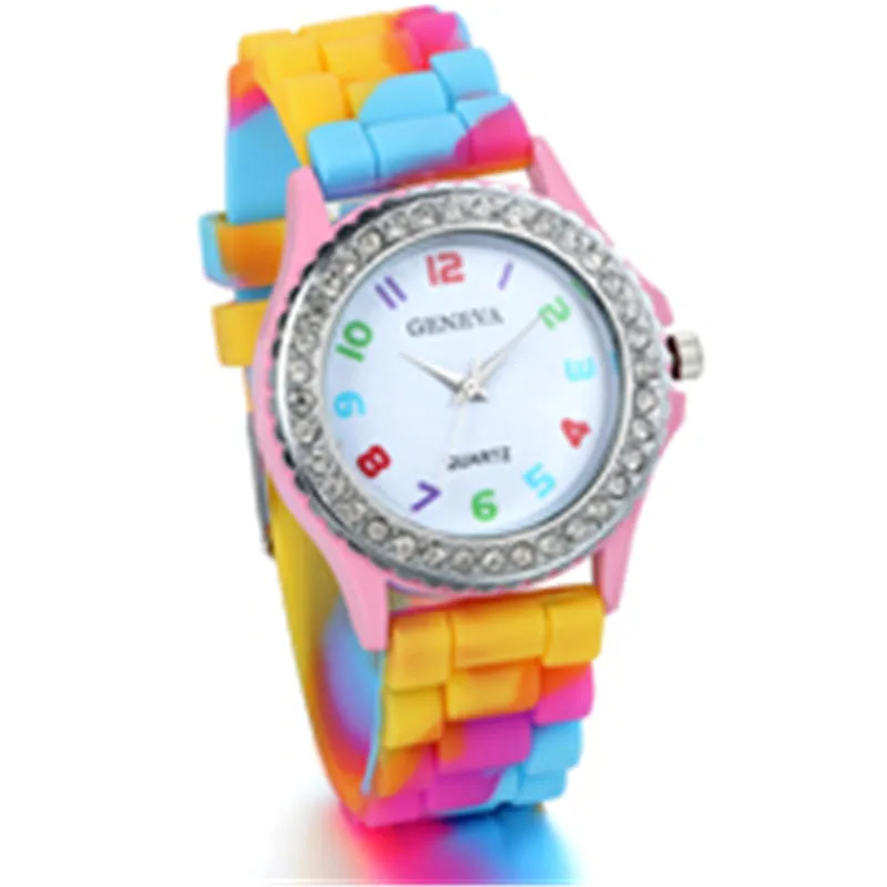 

2020 Women Fashion Creative Gradient Watches Colorful Watches Women Geneva Silicone Quartz Wristwatches Women Crystal Watches