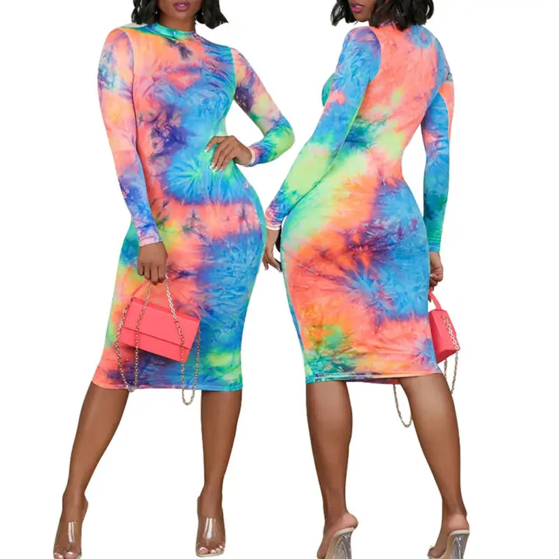 Женское осеннее повседневное обтягивающее женское платье-миди с длинным рукавом