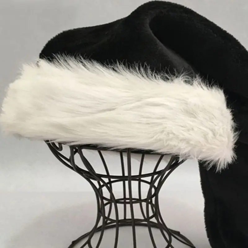 

75cm Adult Kids Black Plush Long Christmas Hat Holiday Xmas Costume Pompom Santa Claus Cap Festival Party Props Gifts