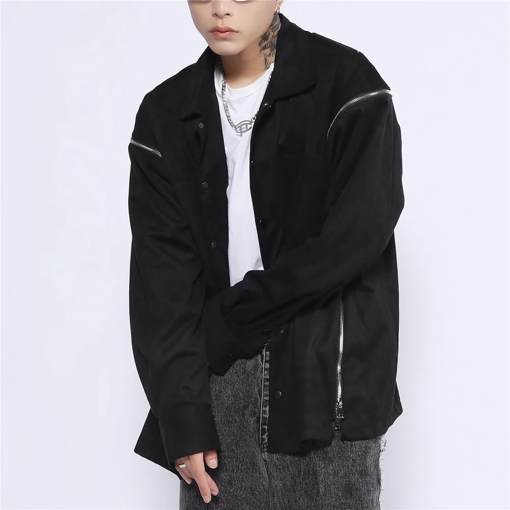 

Men's Jacket Solid Colors British Korean Style Zipper Ornament Streetwear Harajuku Casual Jacket Autumn Polyester Black Clothing