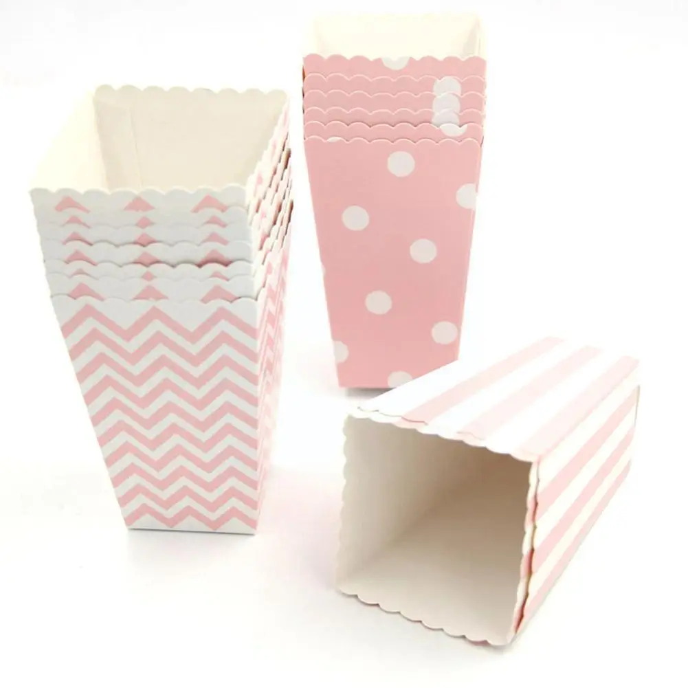 

12Pcs Popcorn Stripes Paper Box Wave Dot Pink Gift Party Wedding Container Favour Corn Box Decoration Kid Bags Supplies