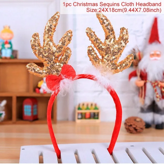 elk headband Рождественские украшения игрушки для взрослых и детей Санта-Клаус Снеговик рога очки Рождественские декоративные серьги ожерелье Natale Noel - Цвет: elk headband