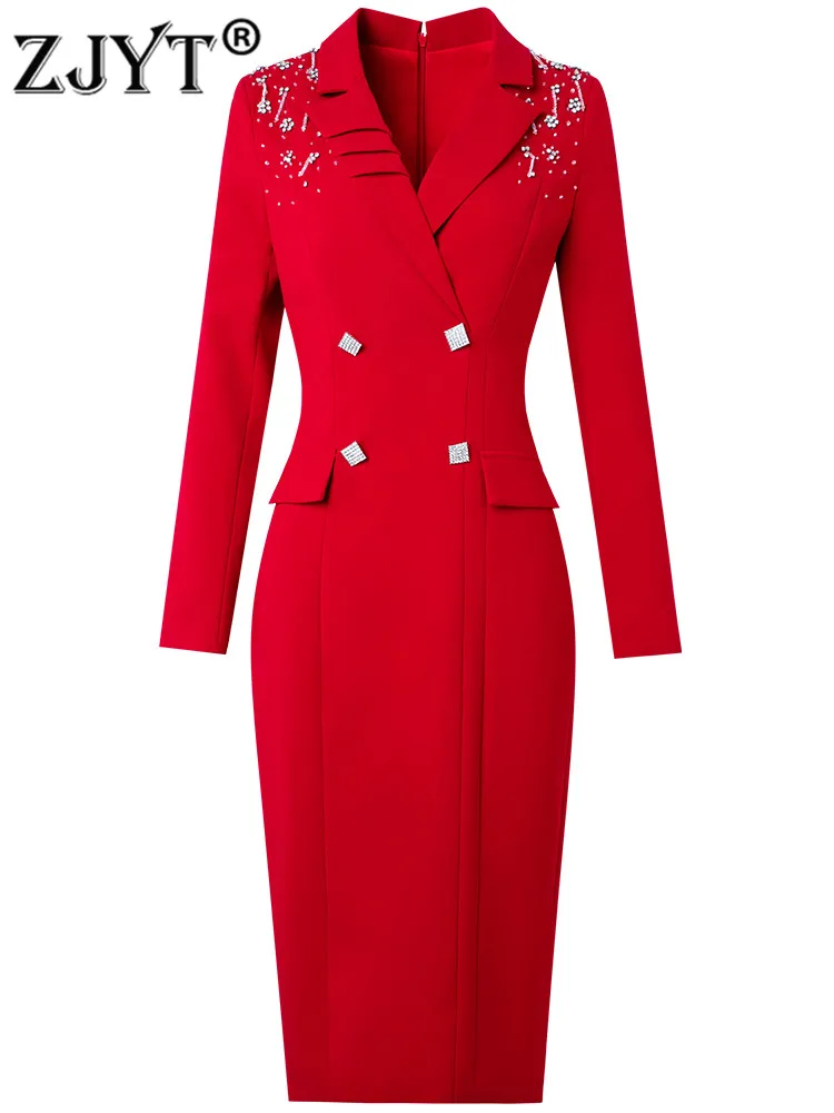 

Elegant Luxury Beading Notched Straight Blazer Office Dress for Ladies 2022 Fashion Women Spring Work Wear Business Vestidos