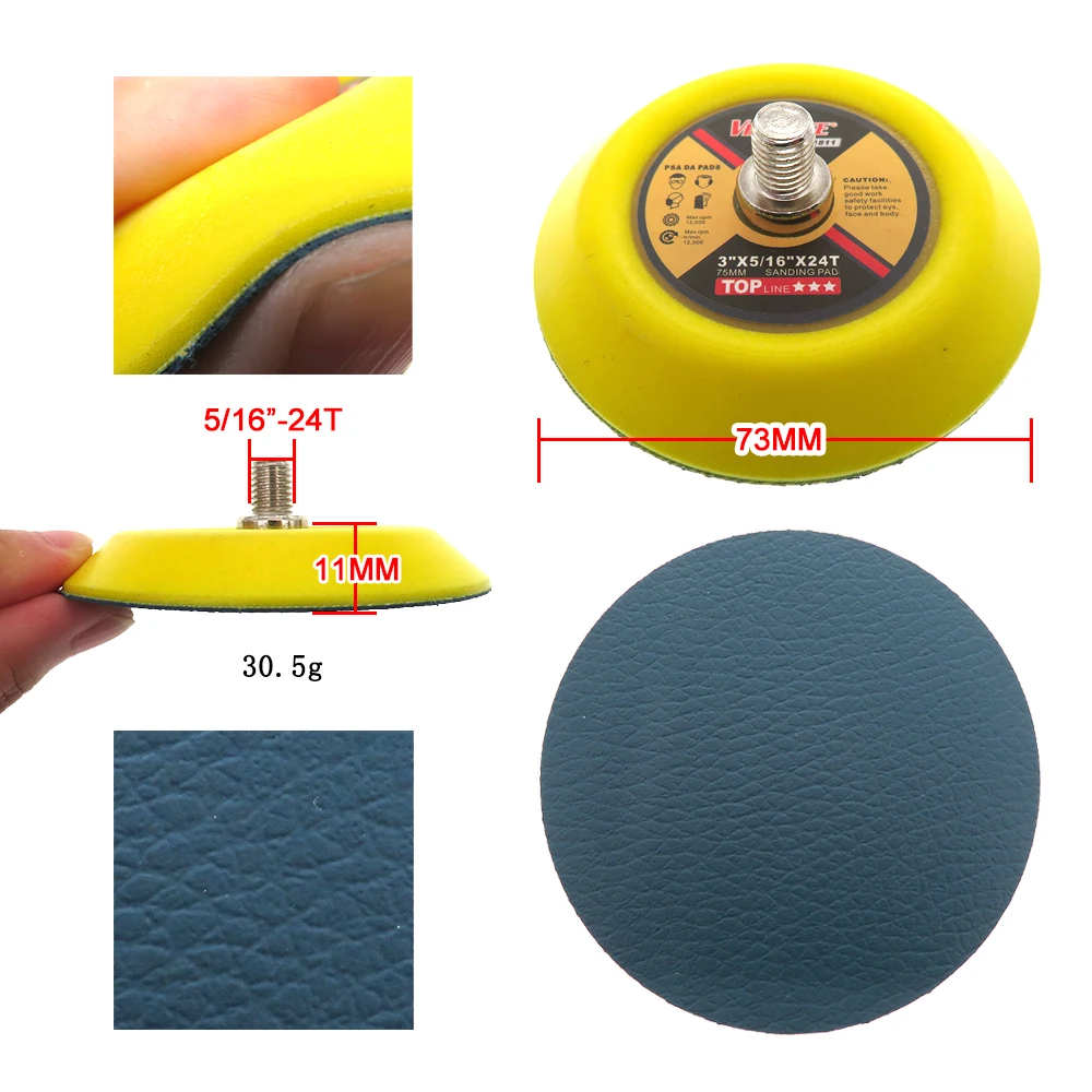 2pcs 3“ 75MM Vinyl Sanding Pad with M6&amp5/16&quotx24 Thread Sander Backing Plate for PSA Discs Replacement Abrasive Tools |