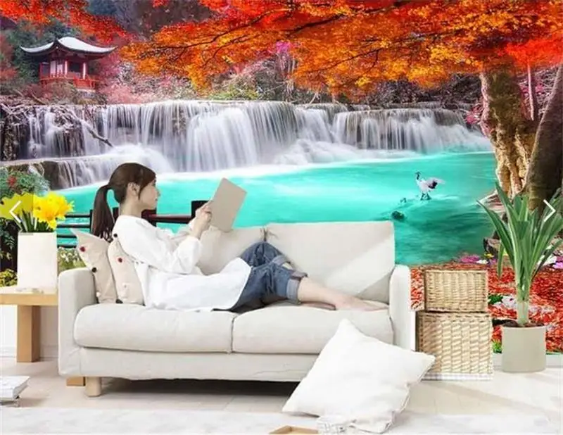 

custom size mural photo 3d wallpaper living room flower Waterfall Big tree picture TV backdrop non-woven wallpaper for wall 3d