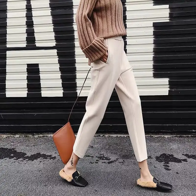 Осенне-зимние штаны-шаровары с высокой талией женские Теплые повседневные