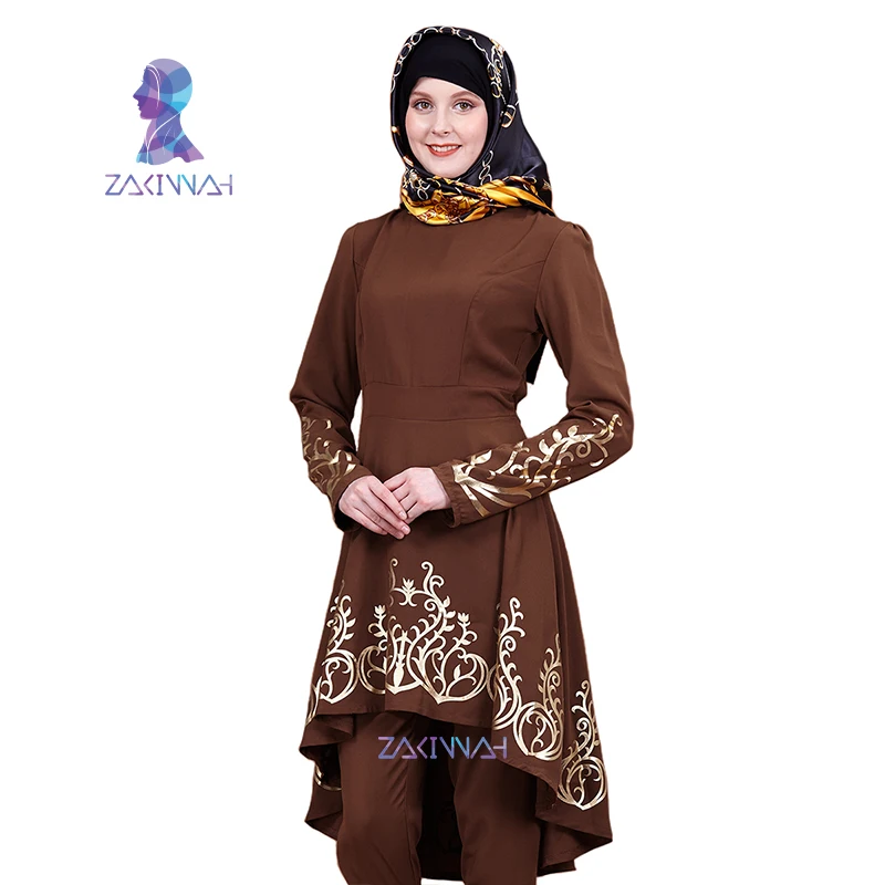 ZK009 модный мусульманский однотонный топ с горячей штамповкой и позолоченным