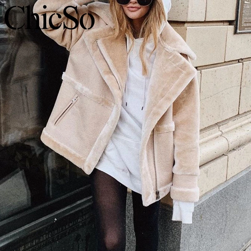 MissyChilli искусственная кожа овчина пальто для женщин на молнии Меховая куртка