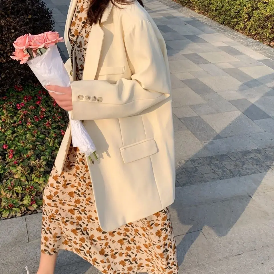 Блейзер Женский однотонный нежный однобортный повседневный Универсальный