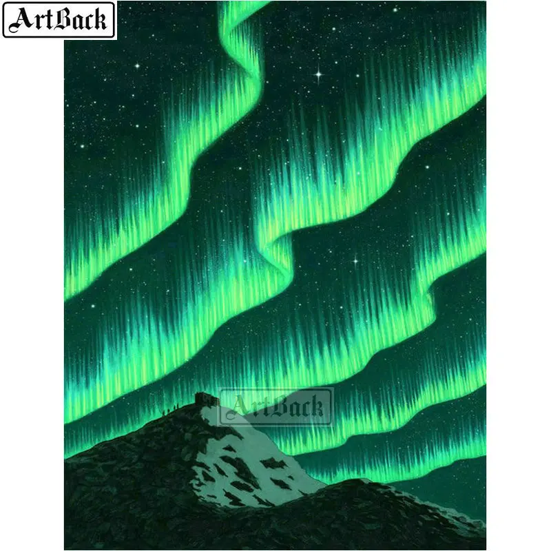 

5d алмазная живопись «сделай сам», зеленая Аврора, небо, пейзаж, полная квадратная 3d Алмазная мозаика, ремесла 100%, искусственная смола