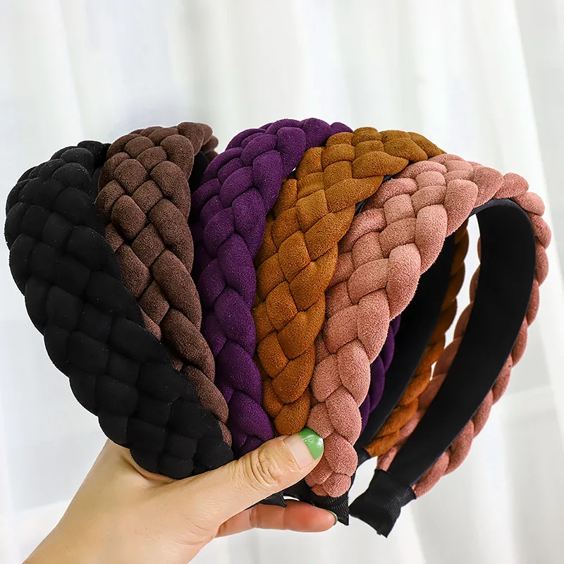 

2021 Artificial Deerskin Braided Bezel Hairband Women Hair Accessories Girls Headband Opaska Do Wlosow Bandeau Femme Diademas