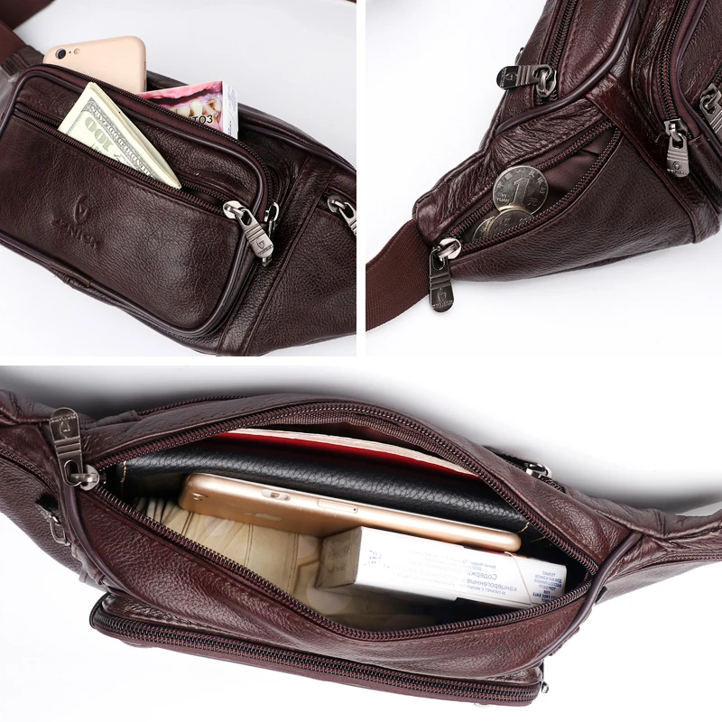 

Genuine Leather Waist Bag men Waist Pack Waist Bag Funny Pack Belt Bag Men Chain Waist Bag For Phone Pouch