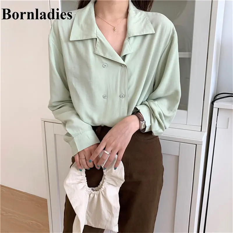 Женская однотонная Свободная рубашка Bornladies повседневная облегающая Однотонная