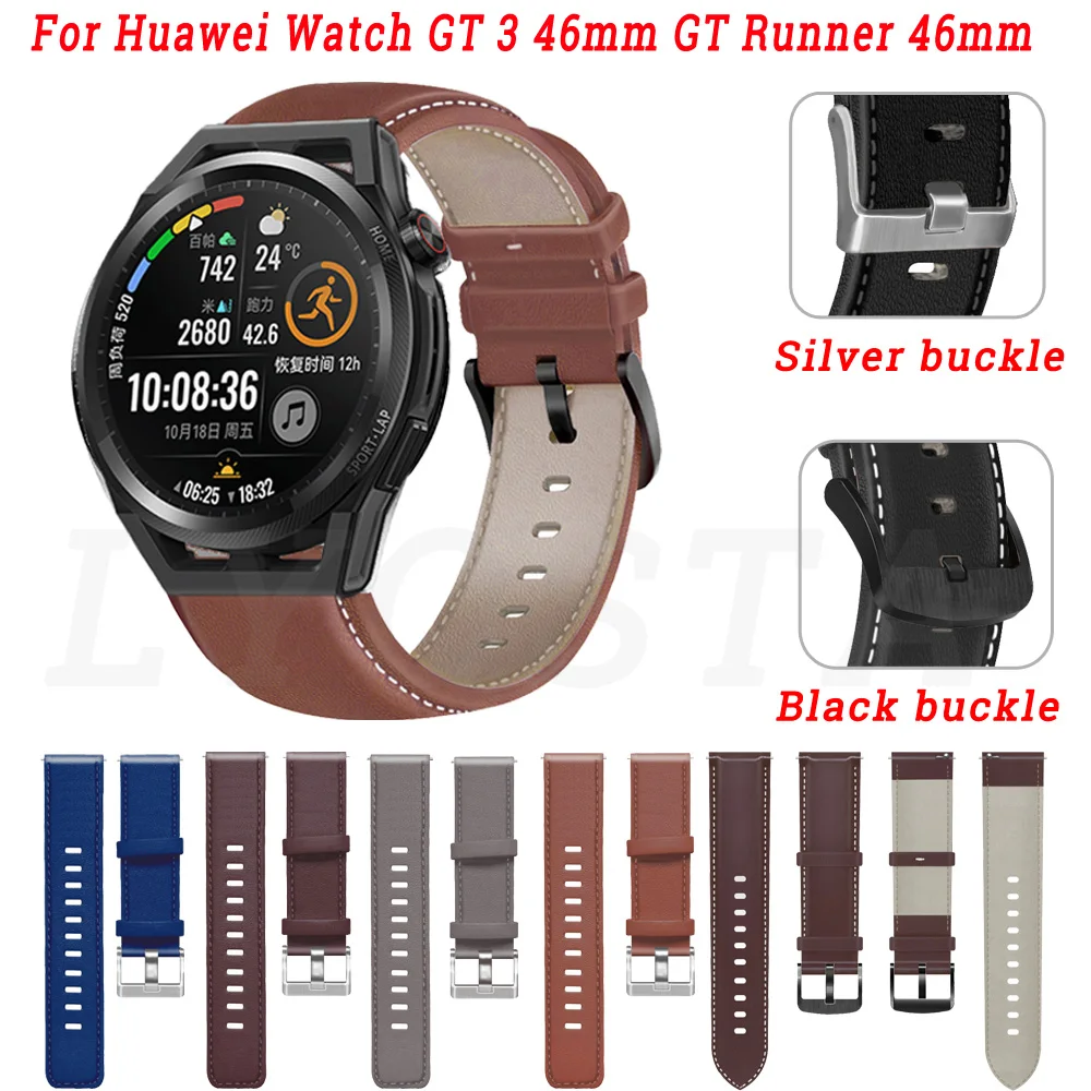 

Leather Watchband Strap For Huawei Watch 3/3 Pro/GT 2 Pro/GT2 46mm/GT Runner 46mm Smart Wristband Bracelet Replacement Accessory
