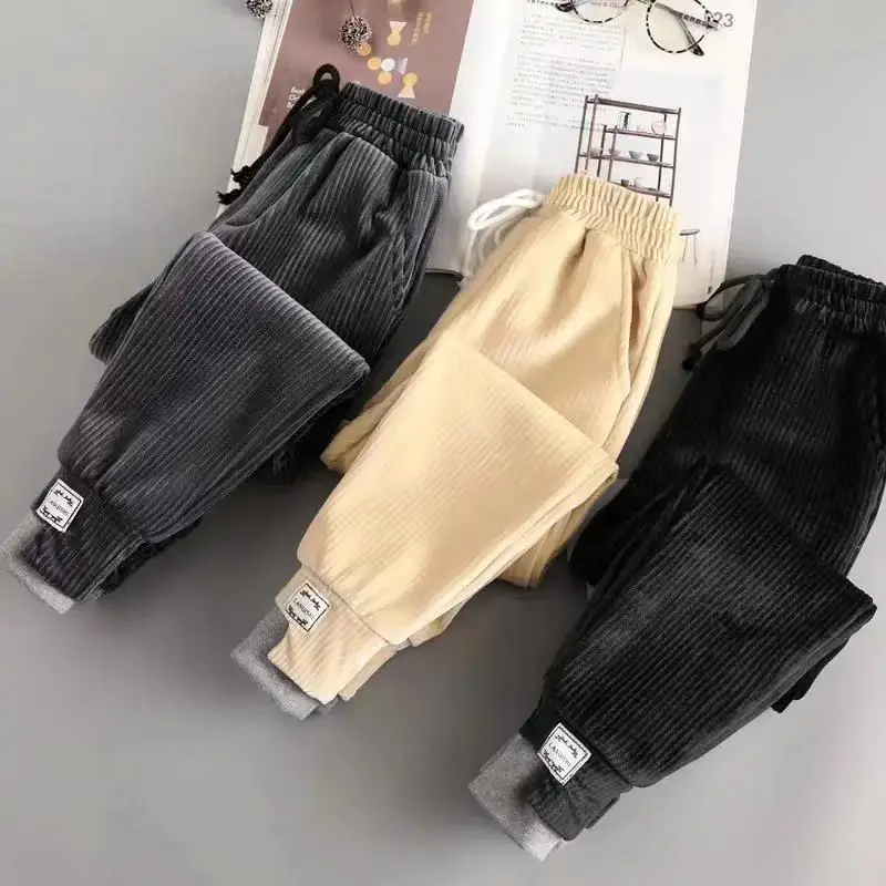 

Детские зимние теплые вельветовые брюки От 3 до 12 лет, Детские удобные плотные бархатные брюки для маленьких девочек и мальчиков, повседневн...