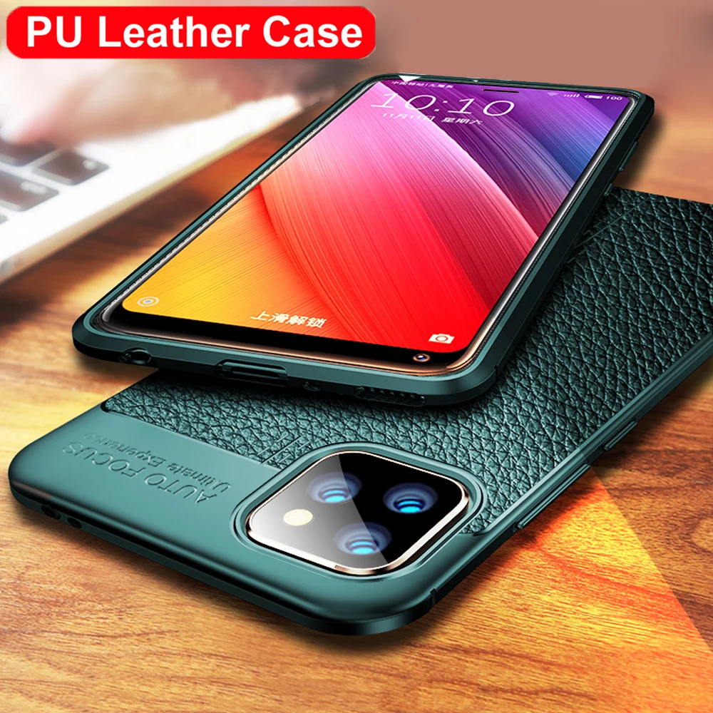 TPU Leather Case For iPhone 11 Pro Max Rubber Cover Hybrid Silicone Bumper Phone for 2019 Funda |