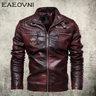Куртка EAEOVNI мужская кожаная, мотоциклетная верхняя одежда, ветровка с подкладкой, теплая из искусственной кожи, Осень-зима