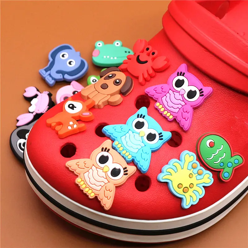 Single Sale 1pc Pets Series PVC Shoe Charms Cute Dog/Fish/Owl Shoe Accessories Shoe Buckle Decorations Fit Croc JIBZ Kid's X-mas