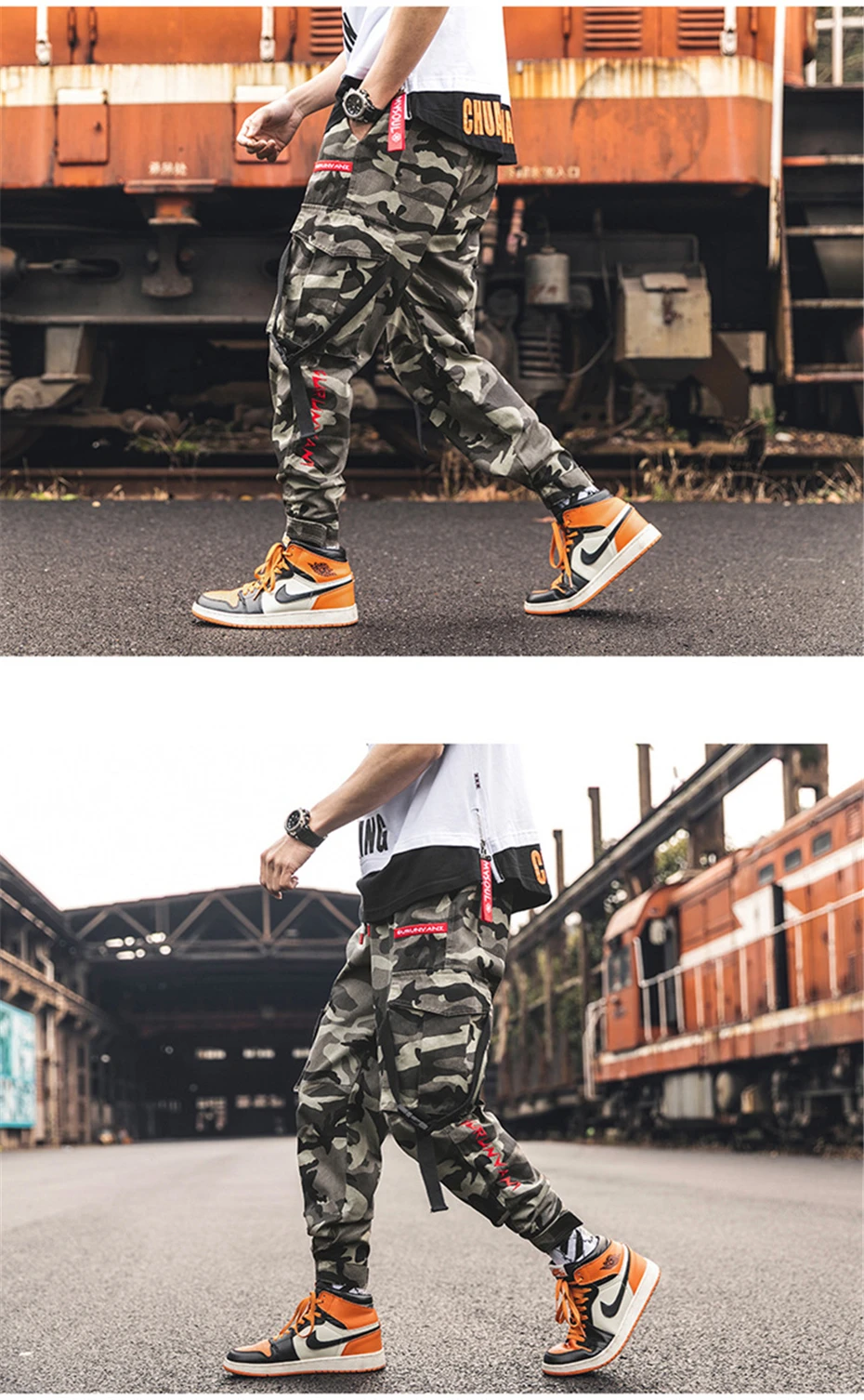 Мужские желтые камуфляжные брюки Уличная Брюки в стиле милитари Jogger Pant хип-хоп Camo Sweat pants Мужские брюки длиной до щиколотки из хлопка