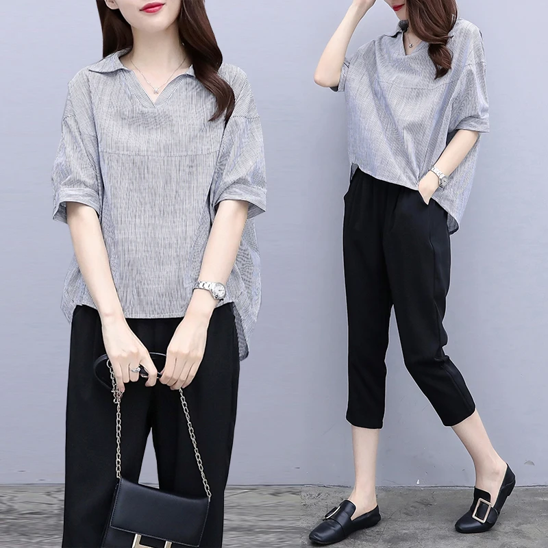 Летний комплект из 2 предметов женские брюки спортивный костюм женский пуловер с