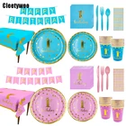 Украшение для детского праздника, одноразовая посуда для вечеринки, тарелка, надувные шары на 1-й день рождения, для мальчиков и девочек, наклейка на пол