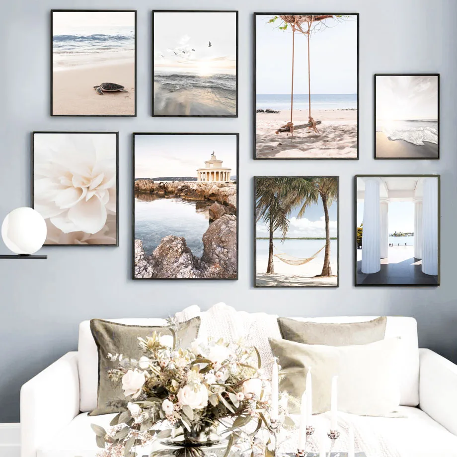 

Lighthouse Flower Sea Beach Coconut Tree Wall Art Canvas Painting Nordic Posters and Prints Wall Pictures for Living Room Decor