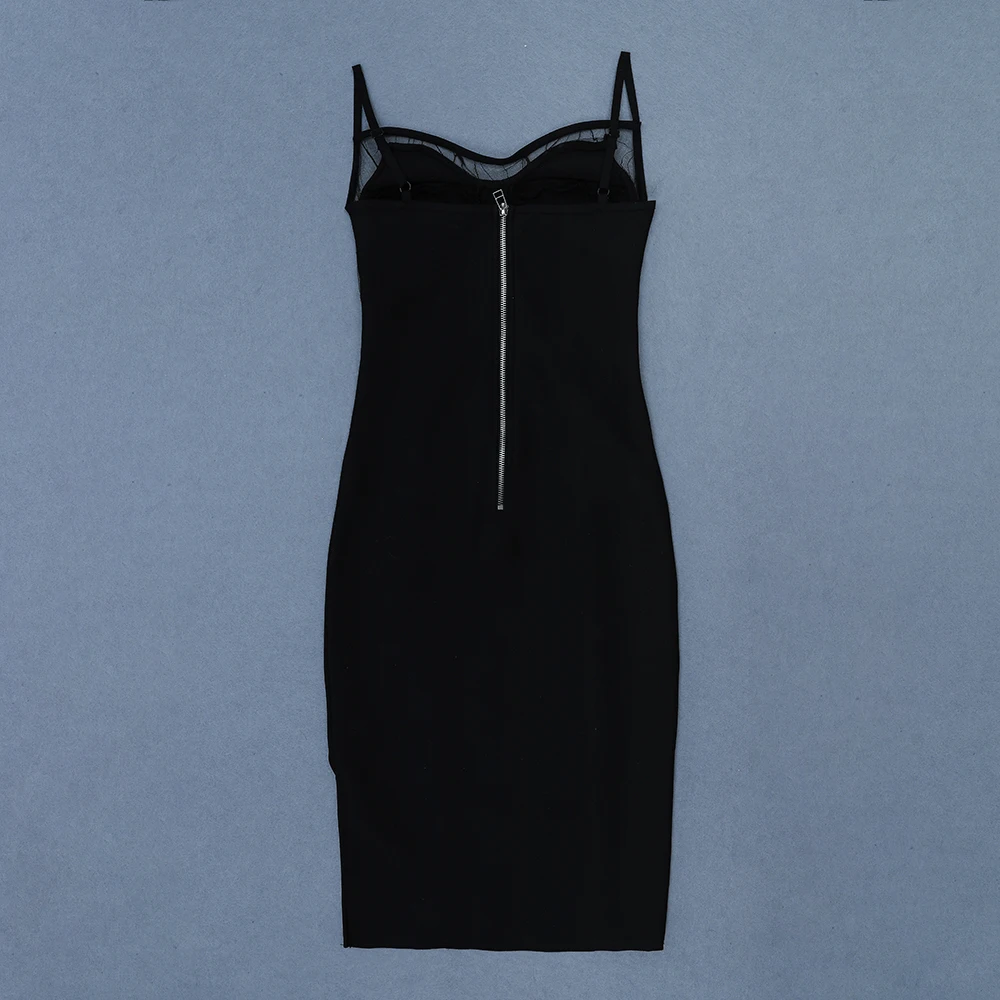 

2019 Summer Bandage Black Dress Chic Sleeveless Spaghetti Strap Bodycon Dress Sexy Mesh Women NightClub Party Dress Vestidos