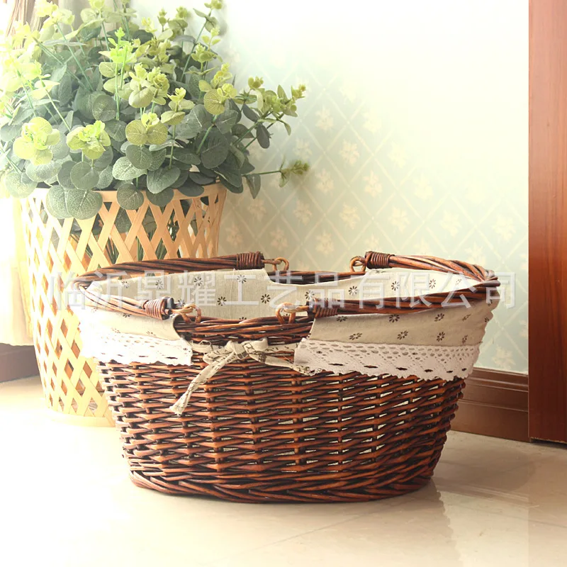 

Large Wicker basket Woven Natural Picnic Basket 32x22x16 cm Outdoor Rattan Storage Basket For Girl's Dolls/Foods/Sundries