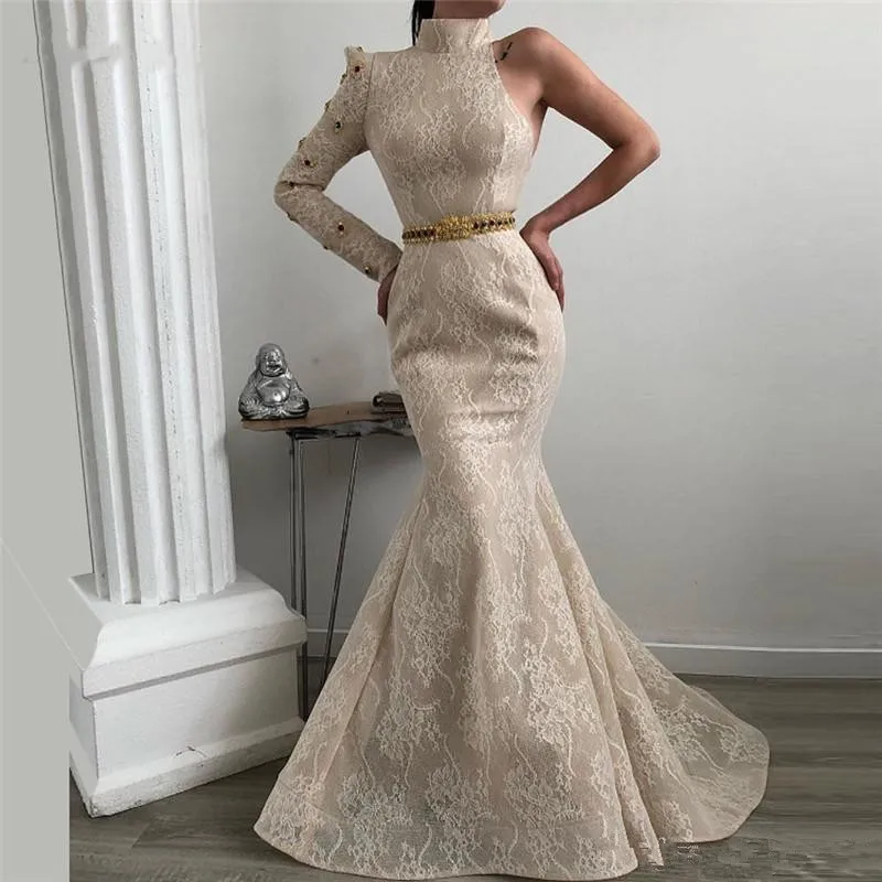 

Prom dresses 2021 Mermaid for women plus size one shoulder Lace Valentine's Day formal evening party wear